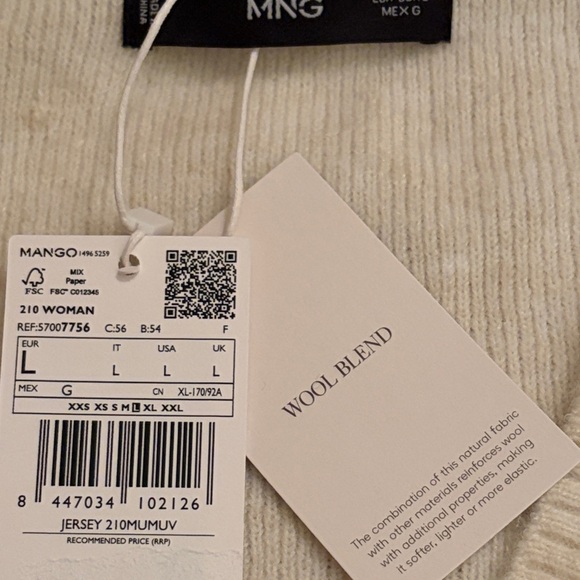 Mango Ivory and Navy V-neck Striped Sweater/NWT/L - Picture 9 of 15